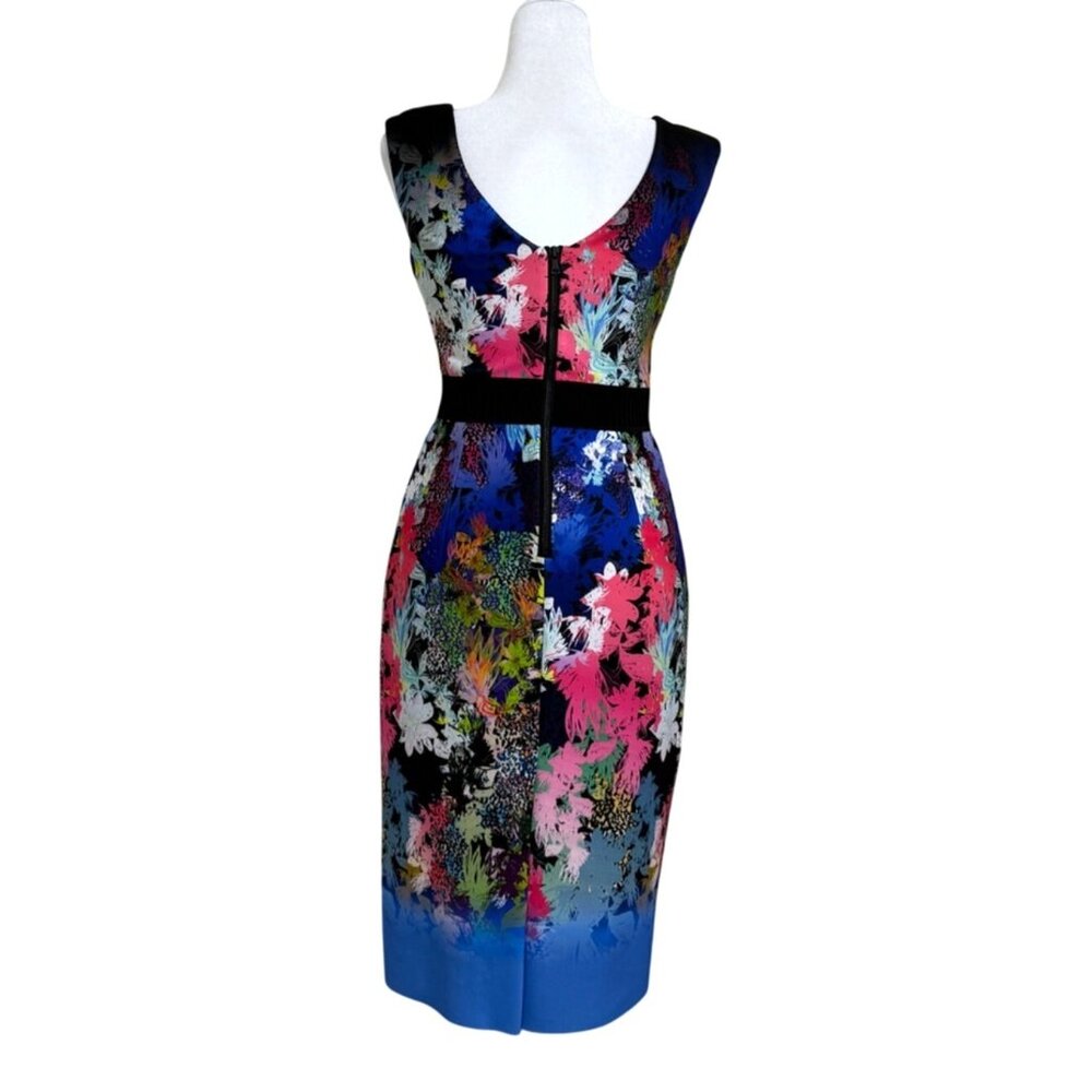 Milly Womens Size 2 Dress Sleeveless Scuba Colorful Floral V-Neck Garden Cut-Out - Picture 3 of 8